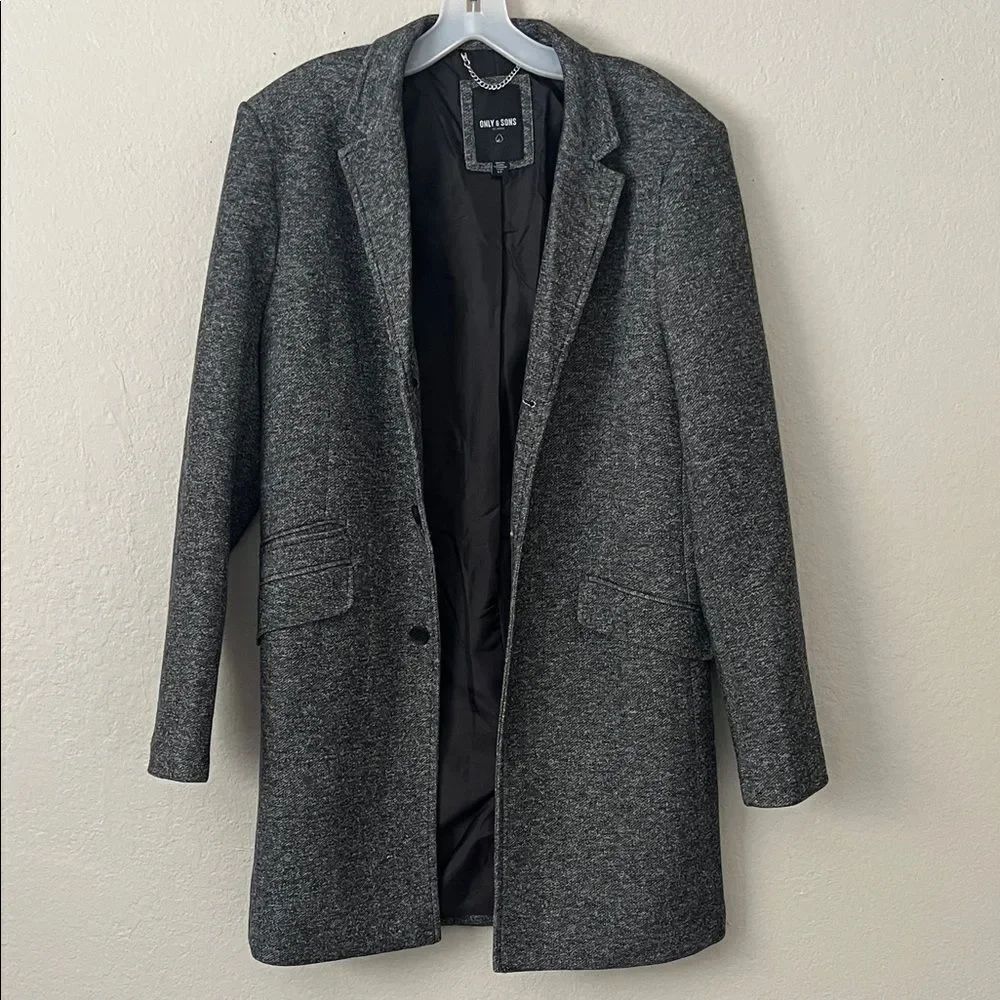 Like New! ONLY & SONS Smart Jersey Overcoat in Dark Gray Melange in Size S - Picture 4 of 15